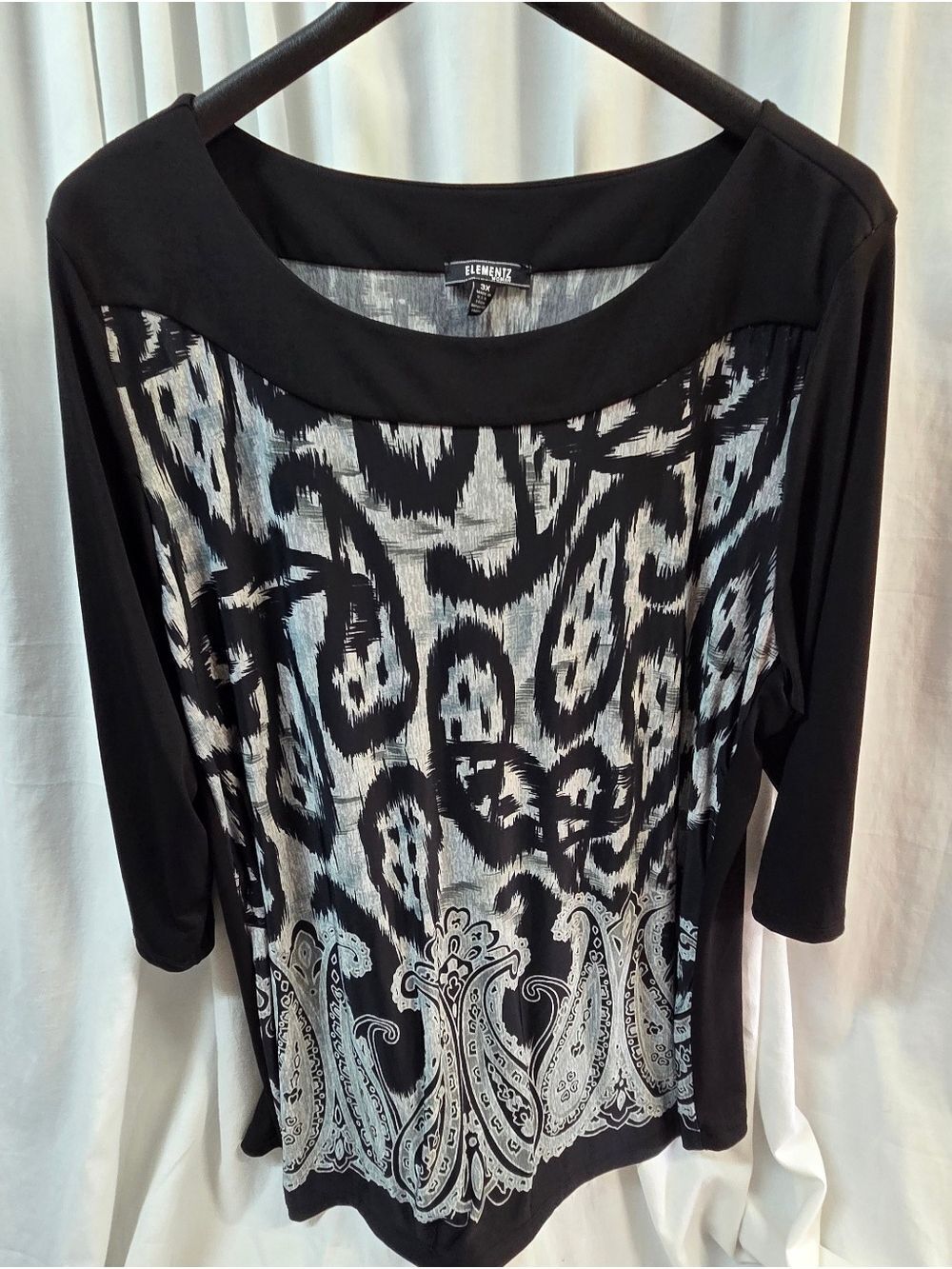 Elementz Black and White Long Sleeve Printed Top